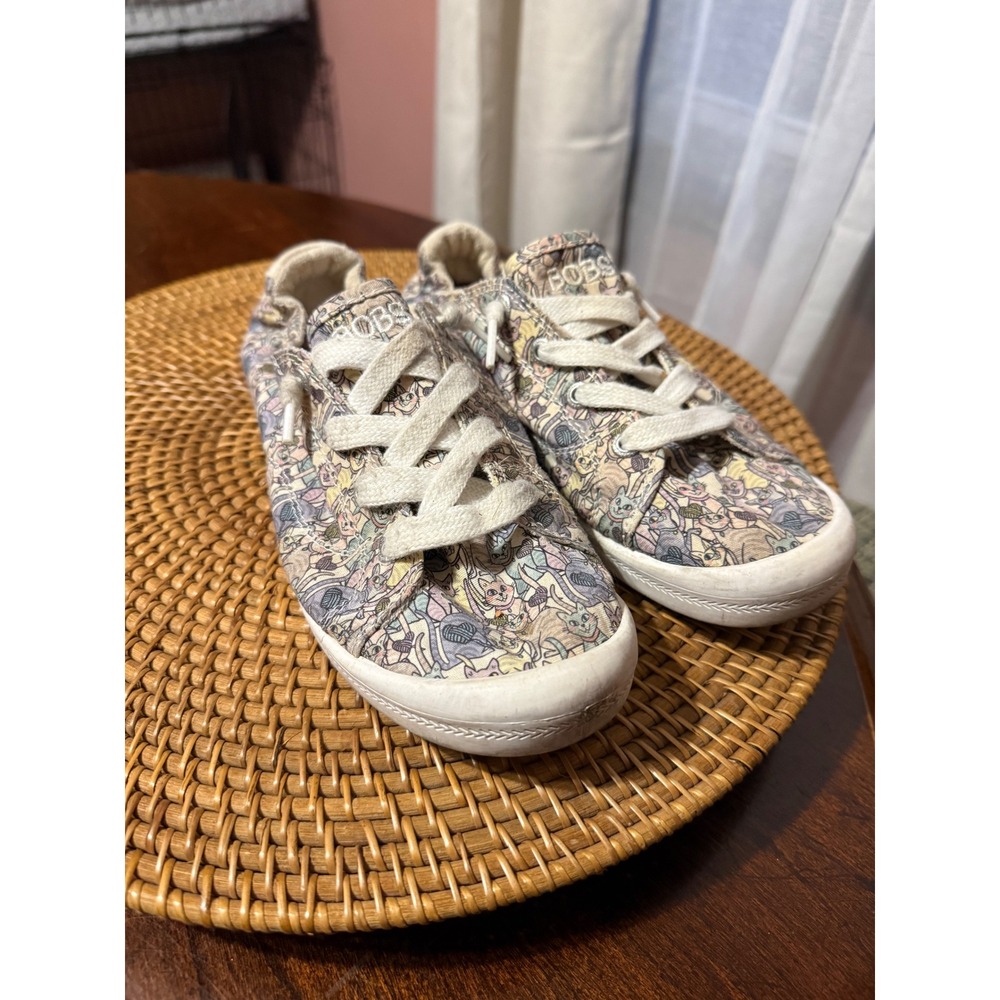 Skechers BOBS Beach Bingo Cat Print Slip On Sneakers WMLT 114060 Womens 8